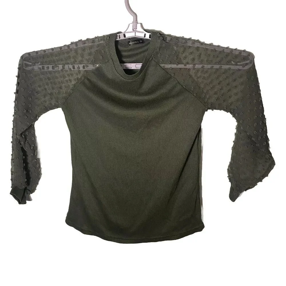 Miholl Top Women's‎ Size S Green Polyester Blend Long Sleeves Round Neck